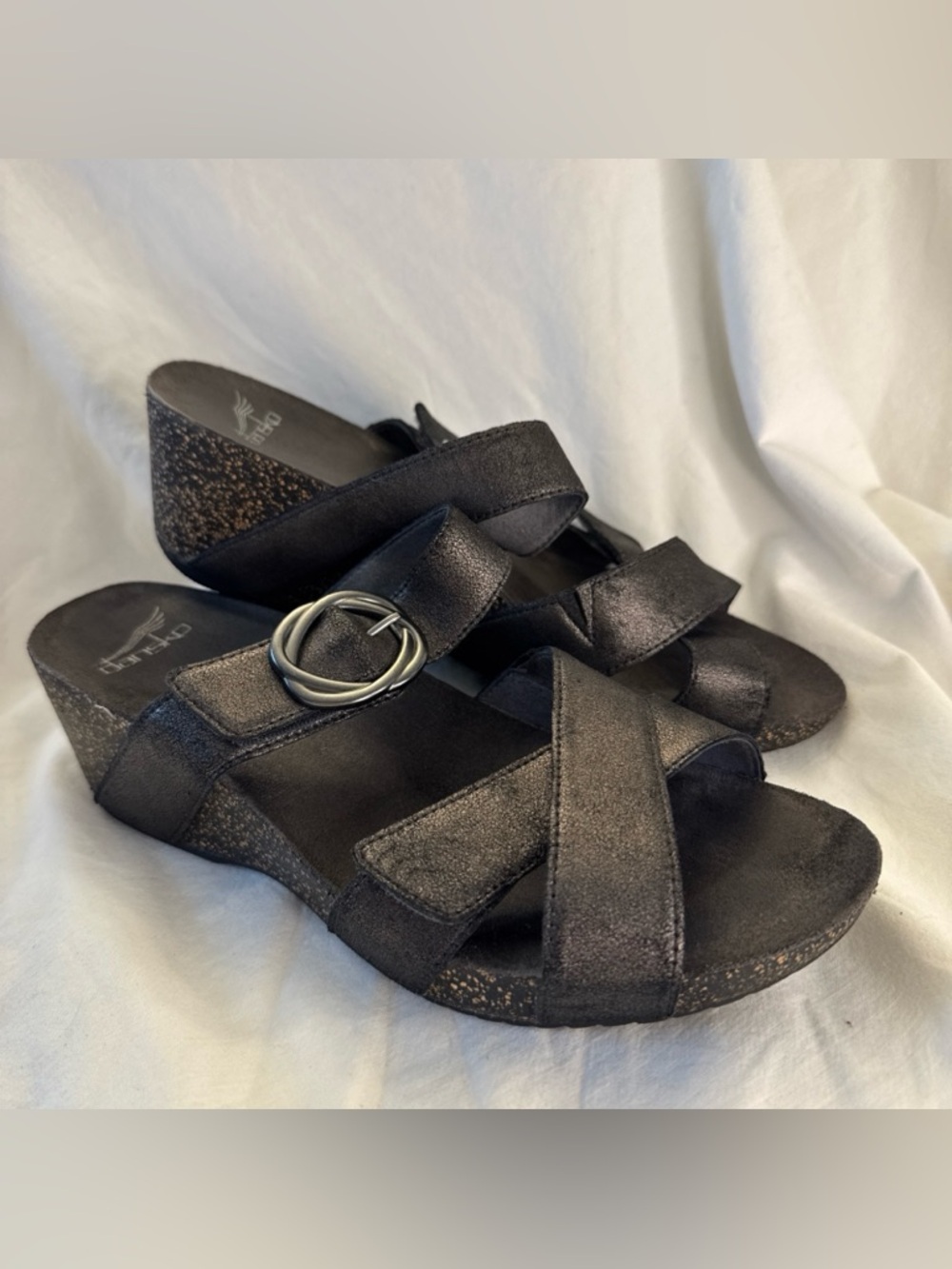 Dansko Susie Womens Nubuck Wedge Sandals Black Metallic Size EU 40 US 9.5-10